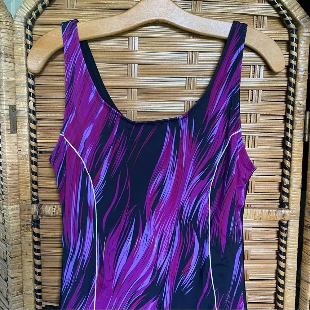 Adorerex Women's Purple Black One Piece Swimsuit modest unisuit bathing suit XXL